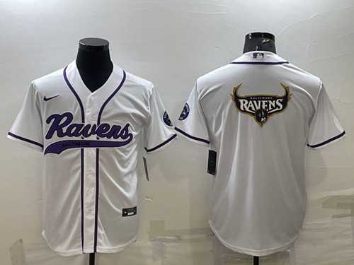 Men%27s Baltimore Ravens White Team Big Logo With Patch Cool Base Stitched Baseball Jersey->buffalo bills->NFL Jersey